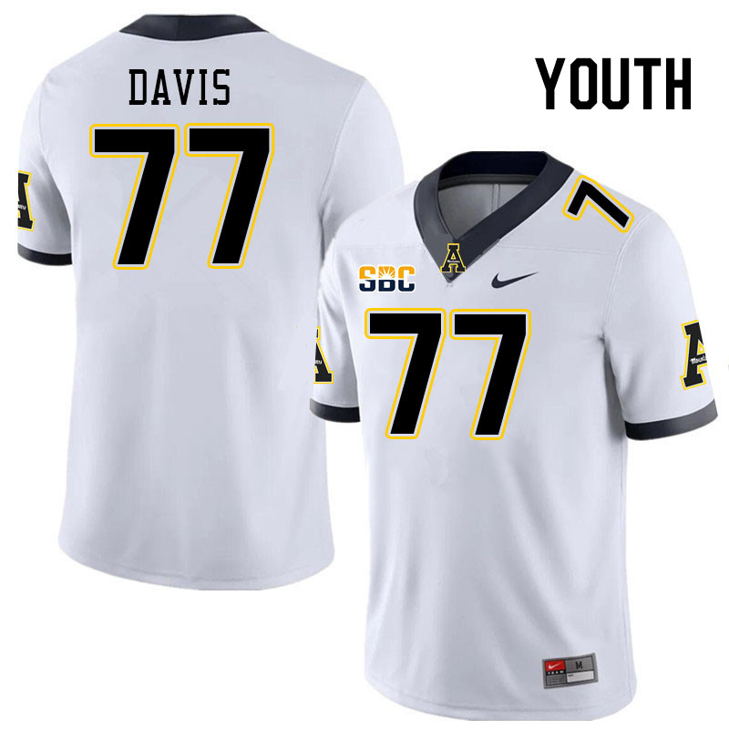 Youth #77 Daniel Davis Appalachian State Mountaineers College Football Jerseys Stitched Sale-White - Click Image to Close